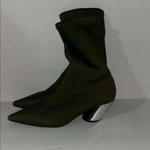 Zara Women’s Trafaluc Olive Green and Silver Block Heel Ankle Boots